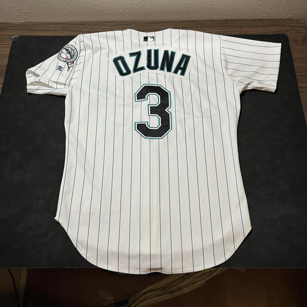 Vintage Florida Marlins Player Issue Jersey Russell Athletic MLB Ozuna Game Cut